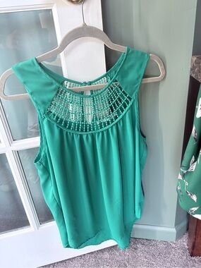 Maurices Teal Crochet Yoke Sleeveless Tank